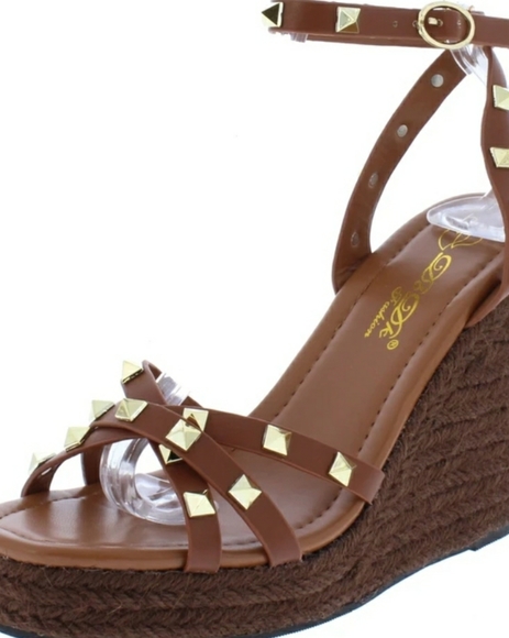 EMELIA STUDDED COGNAC WEDGE - Picture 2 of 3